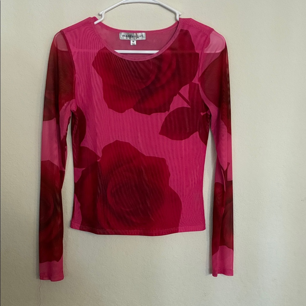 Fashion Nova Pink and Red Fitted Ribbed Blouse